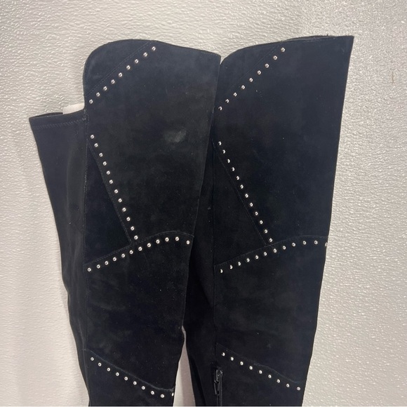 VINCE CAMUTO Carlene Black Embellished Leather Suede Over The Knee Boots 6 1/2M - Picture 6 of 17